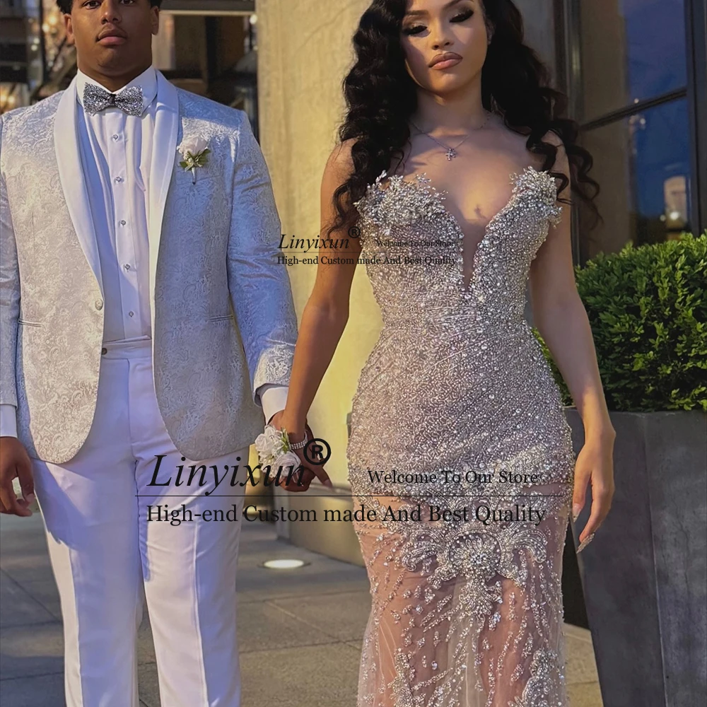 

Модные платья для выпускного вечера с бриллиантами 2025, блестящие бисерные вечерние платья русалки для женщин, вечерние платья без бретелек по индивидуальному заказу, платья de festa