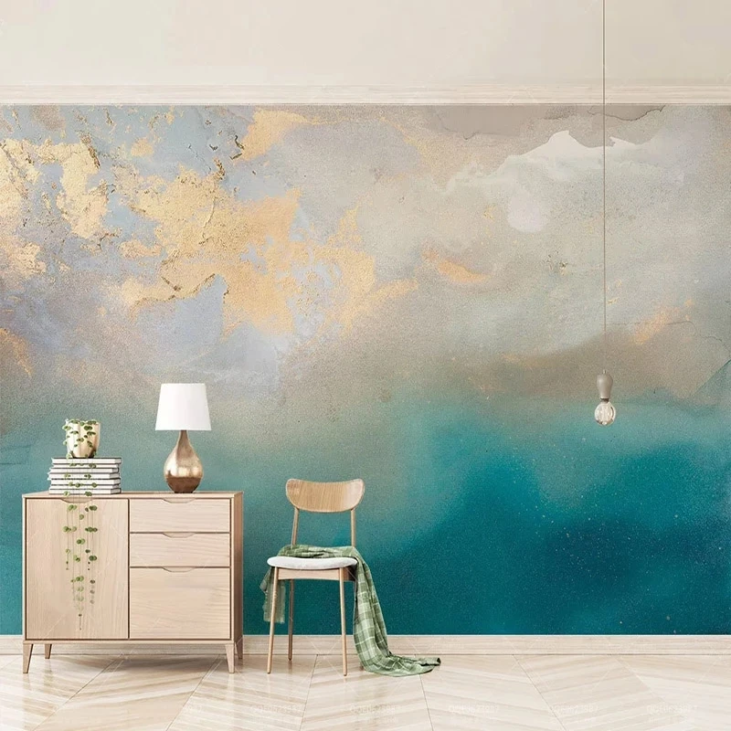 Customized 3D Mural Modern Abstract Oil Painting Blue Sea Gilded Texture Wallpaper Living room TV background bedroom restaurant