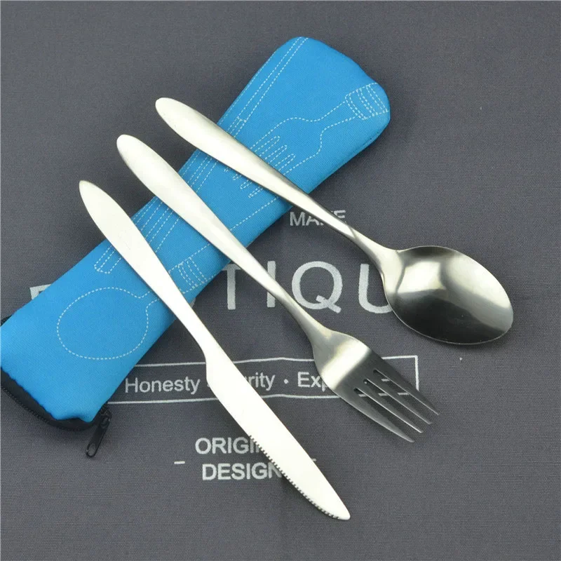 Reisebesteckset aus Edelstahl mit Reißverschlussetui, tragbare spülmaschinenfeste Utensilien für Picknick, Camping, Reisen, Haushaltsküche