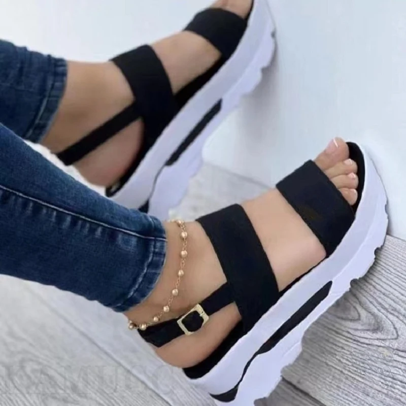 2022 New Women Slippers Platform Sandals Woman Wedges Shoes Ladies Summer Sandals Buckle Non-slip Beach Sandles Female Peep Toe