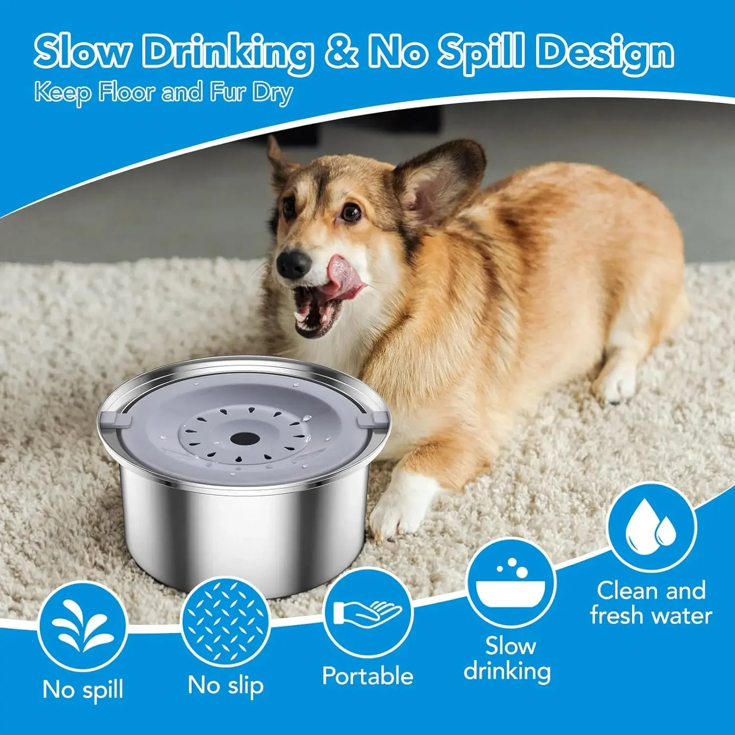 4L Dog Water Bowl No Spill Smartoo Large Capacity Stainless Steel Dog - Drip Splash Slow & & Proof No Zero Feeder Spill Water