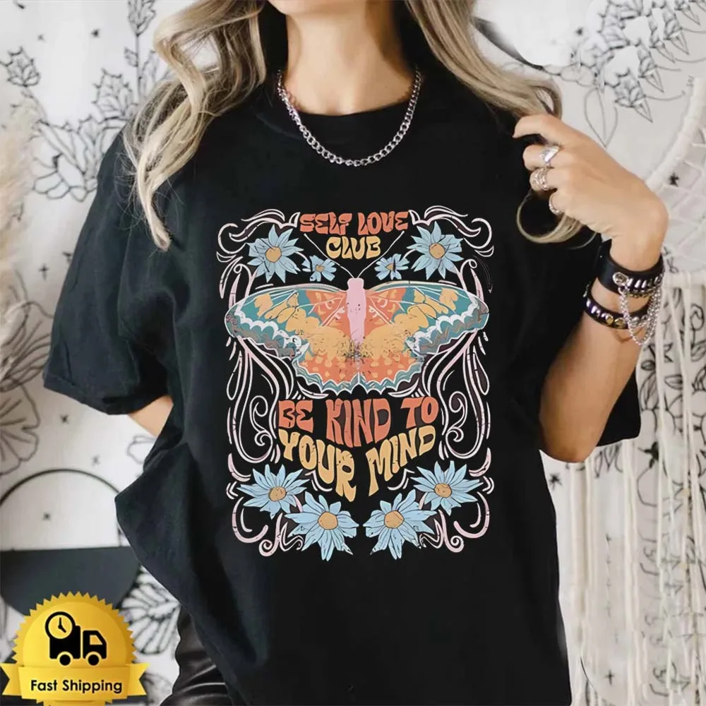 

Sweet and Trendy Short Sleeved Fashionable Printed Basic Casual Women's Summer T-Shirt with Butterfly Print Pattern Black T-Shir