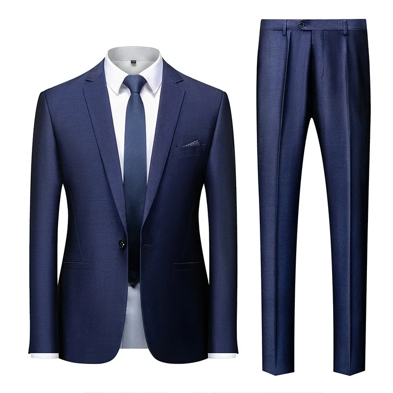 

KIDWHXR Man 2-piece Outfit Turn Down Collar Single-breasted Blazer Male Straight-leg Pant Men Slim Wedding Business Suit Set