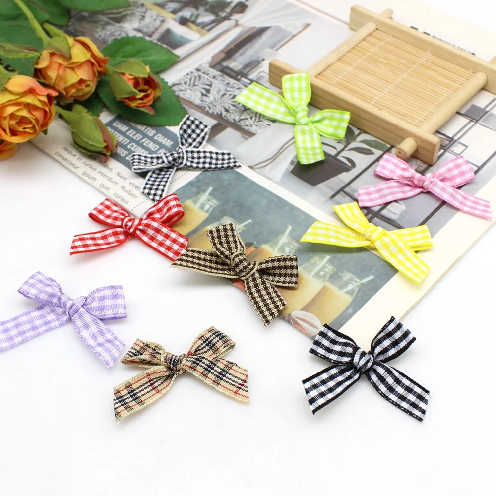 50Pcs Christmas Ribbon Bow Decoration Scottish checker Gift Diy Craft Bows Wedding Christmas Decoration Handmade Crafts Supplies