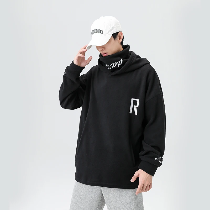 Japan Style Casual O-Neck 2024 Spring Autumn Black Hoodie Sweatshirt Men\'S Thick Fleece Hip Hop Skateboard Streetwear Clothes