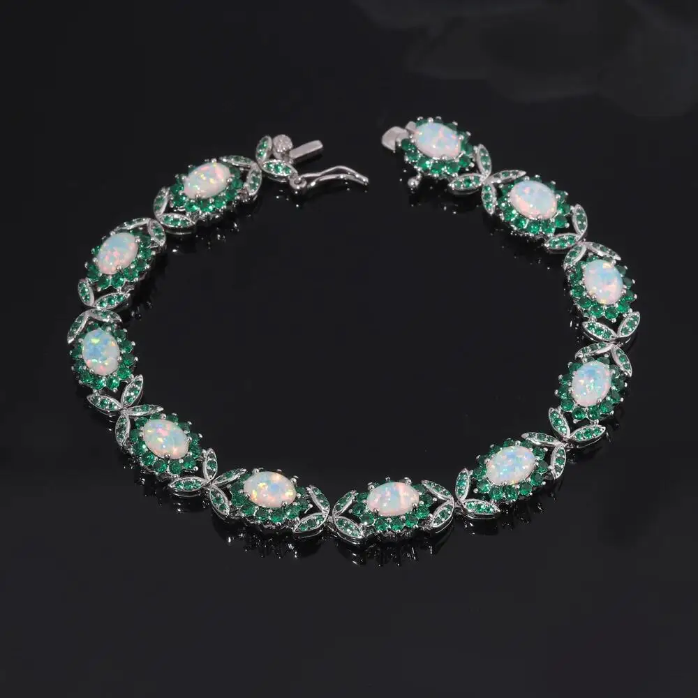 CiNily Exquisite Fire Opal Silver Plated Chain Bracelets for Anniversary Gift Women Fine Jewelry Bracelet OS691-92