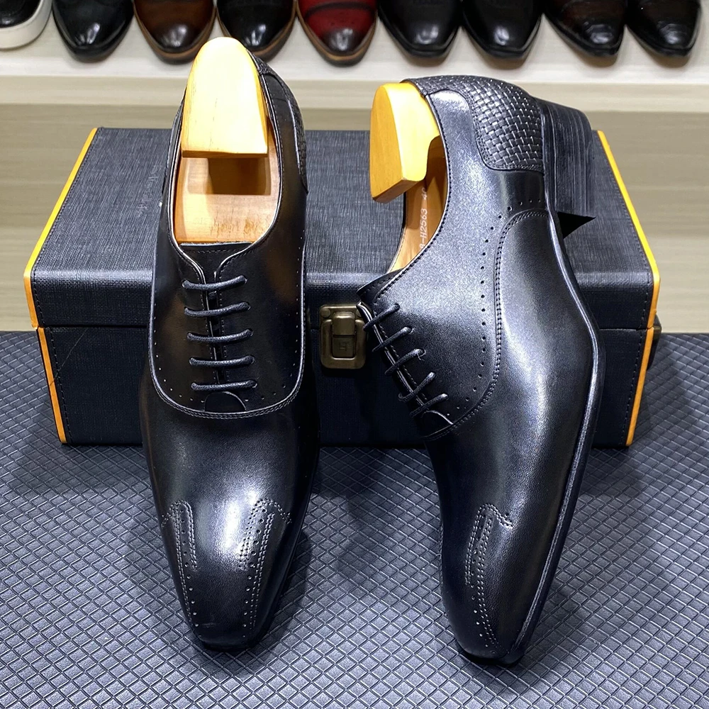 Winter Luxury Men Genuine Leather Shoes Lace Up Wedding Office Business Pointed Toe Formal Men\'s Dress Oxford Shoes for Men