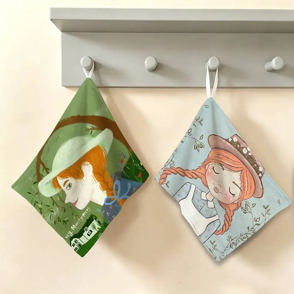 anne of green gables Polyester Cotton Hanging Kitchen Towel, Absorbent Hand Wiping Cloth for Daily Cleaning Drying