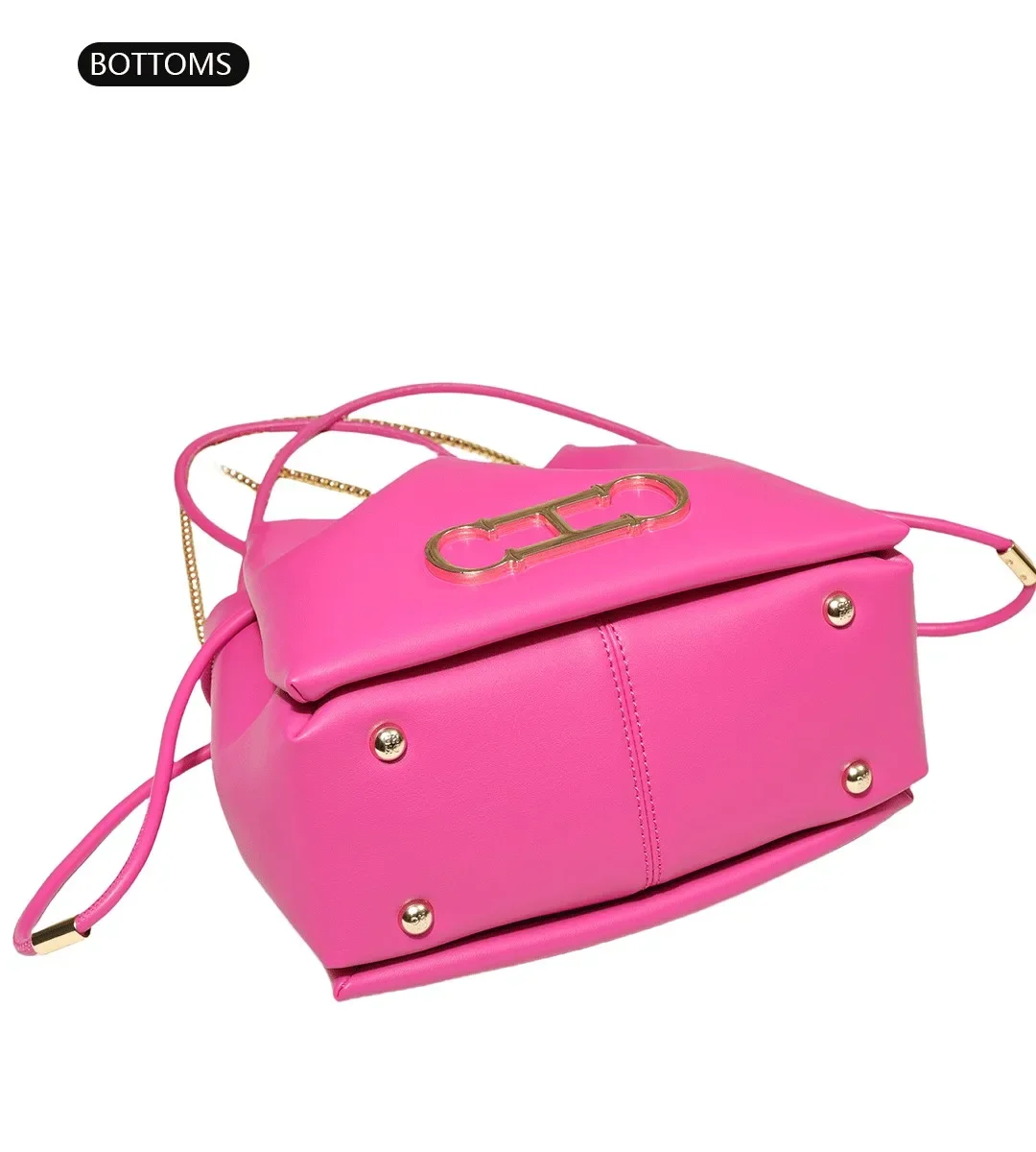 CH Luxus-Beuteltasche mit Kordelzug für Damen, goldfarbenes Metall-Logo, Ketten-Umhängetasche, Schulter-Messenger-Handtasche für den täglichen Pendelverkehr und Partys – Detail 5