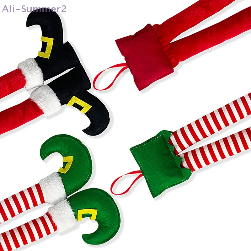 {MX} Weihnachten Rot Grün Gestreiften Elfenbein Plüsch Weihnachtsbaum Hängen Vorhang Auto Stamm Clip Ornament Weihnachten Party Dekoration
