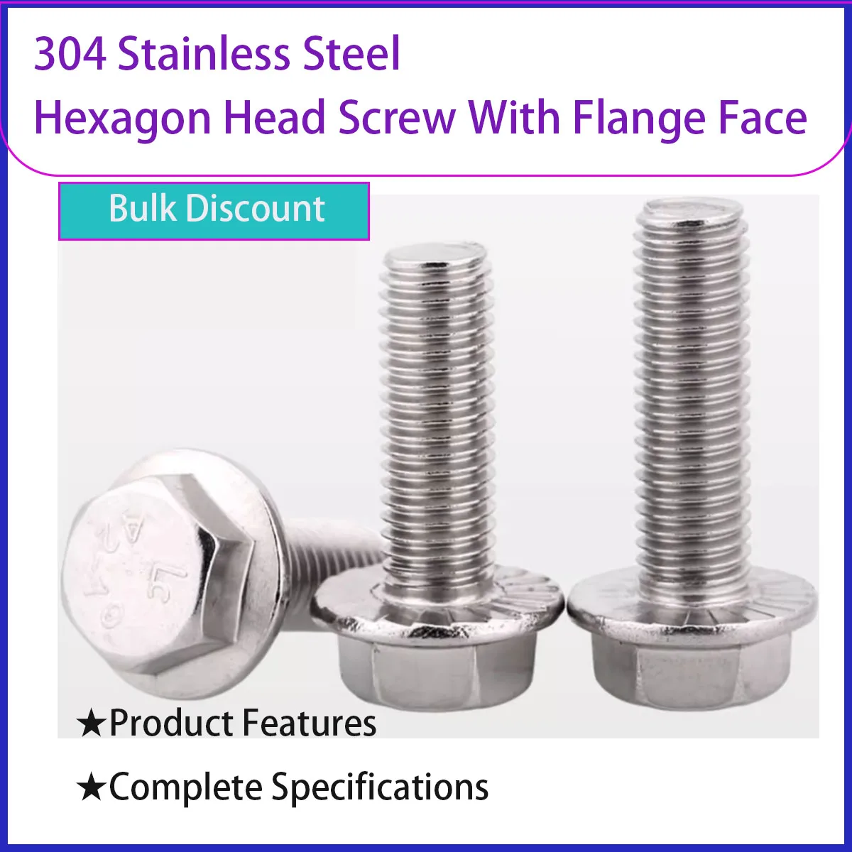 

304 Stainless Steel Hexagon Head Serrated Flange Cap Screw - M5-M12 Hex Washer Head Bolt for Industrial Machinery