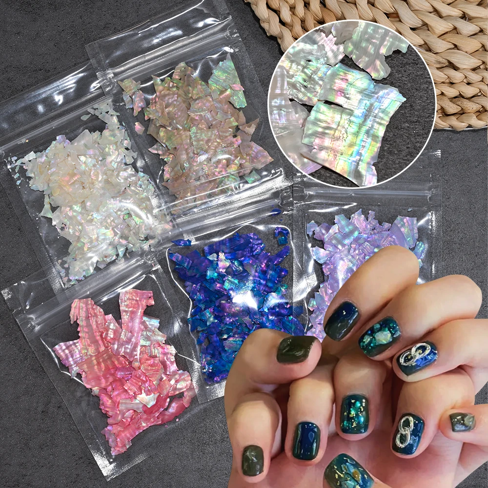 5g/Bag Symphony Abalone Shell Nail Flakes Natural Sea Shell Fragments Texture Sequin Irregular Holo Shell Sequins Manicure Decor