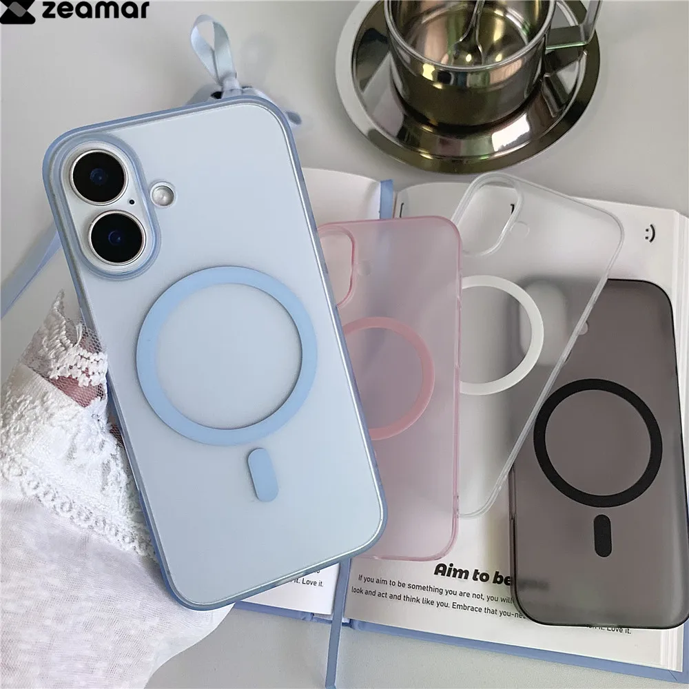 Mattierte Matte für Magsafe-Hülle für iPhone 16, 15, 14 Plus, 13, 12, 11 Pro Max, durchscheinend, magnetisch, kabelloses Laden, PC, robuste Abdeckung