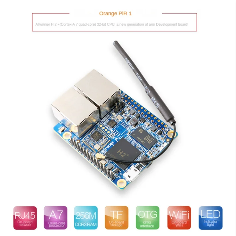 Placa de desenvolvimento para Orange Pi R1, Allwinner H2 + Cortex-A7, Quad-Core, 32 bits, porta de rede dupla, placa única