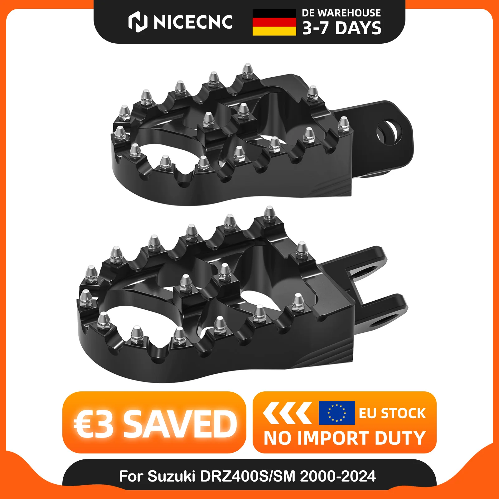 NICECNC Fußrasten, Fußstützen, Pedale für Suzuki DRZ400S DRZ400SM DR-Z 400S FR-Z 400SM 2000-2024 2023 2022 Motorrad-Fußrasten aus Aluminium