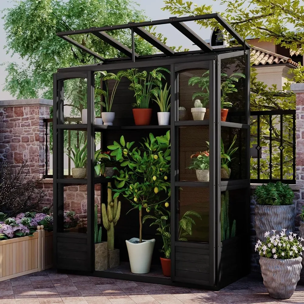 

Wood Greenhouses for Outdoors, Cold Frame Greenhouse , Large Walk in Lean to Green House for Garden, 58" L x 29" W x78 H