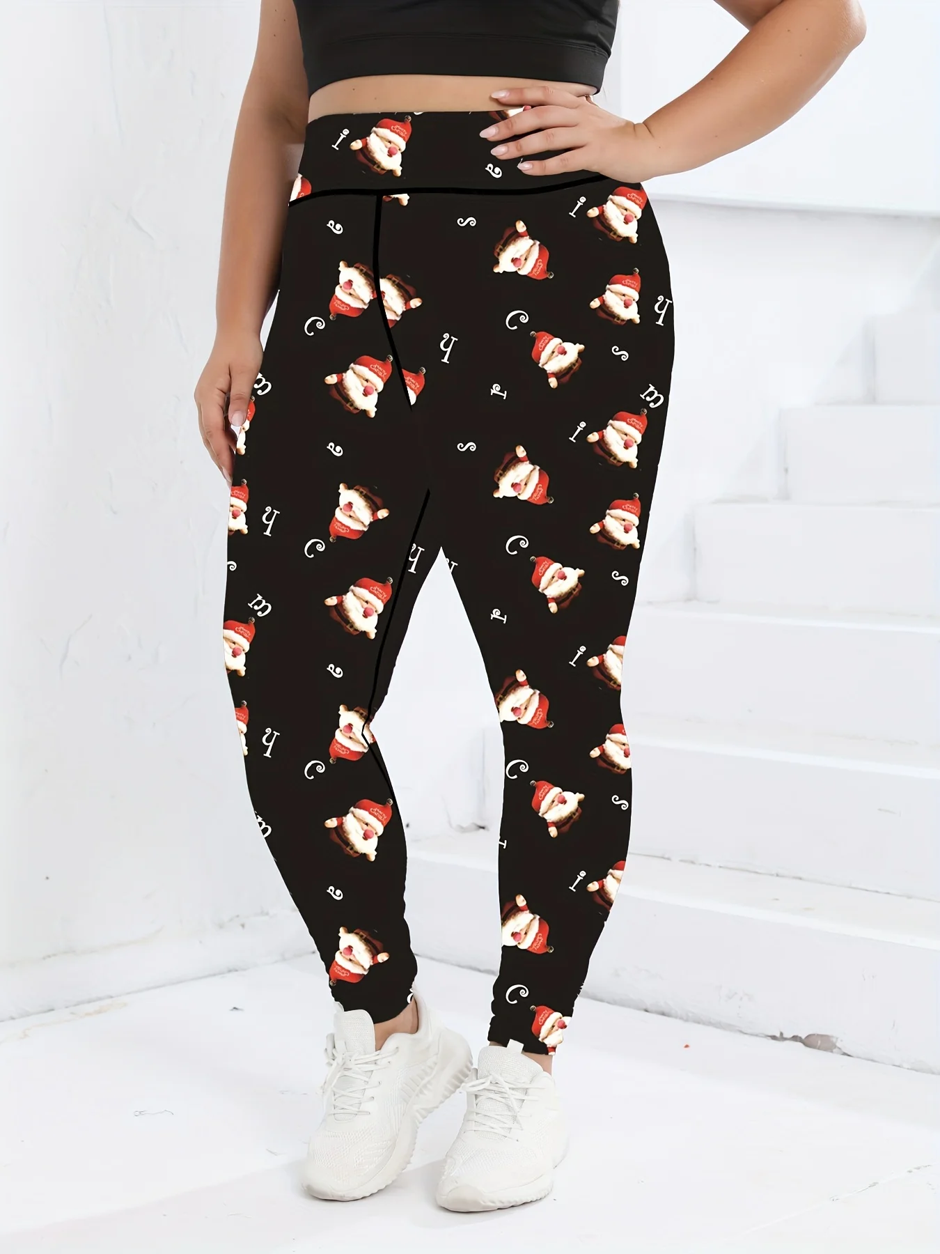 Christmas Plus Size Women Santa Claus Print Yoga Pants High Waist Leggings Fitness Running Workout Sports Gym Clothing 0XL-4XL