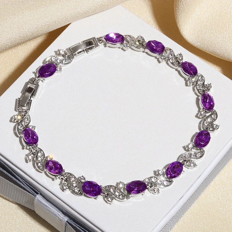 High Quality Meniscus Colored Crystal Zircon Bracelet Women's Fashion Exquisite Birthday Dinner Party Jewelry Gift for Partner