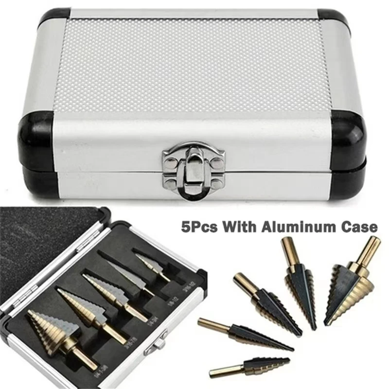 Multiple Hole 50 Sizes Step Drill Set Tools 5pc HSS 4241 Cobalt Aluminum Case Metal Hole Cutter Core Cone Drilling Tools Set Box