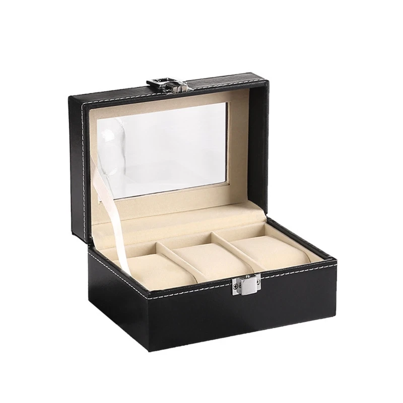 Watch Box Organizer Case Mens Jewelry Display Tray Glass Top PU Leather 2 Slot/3 Slot/4 Slot/5 Slot Travel Case For Men