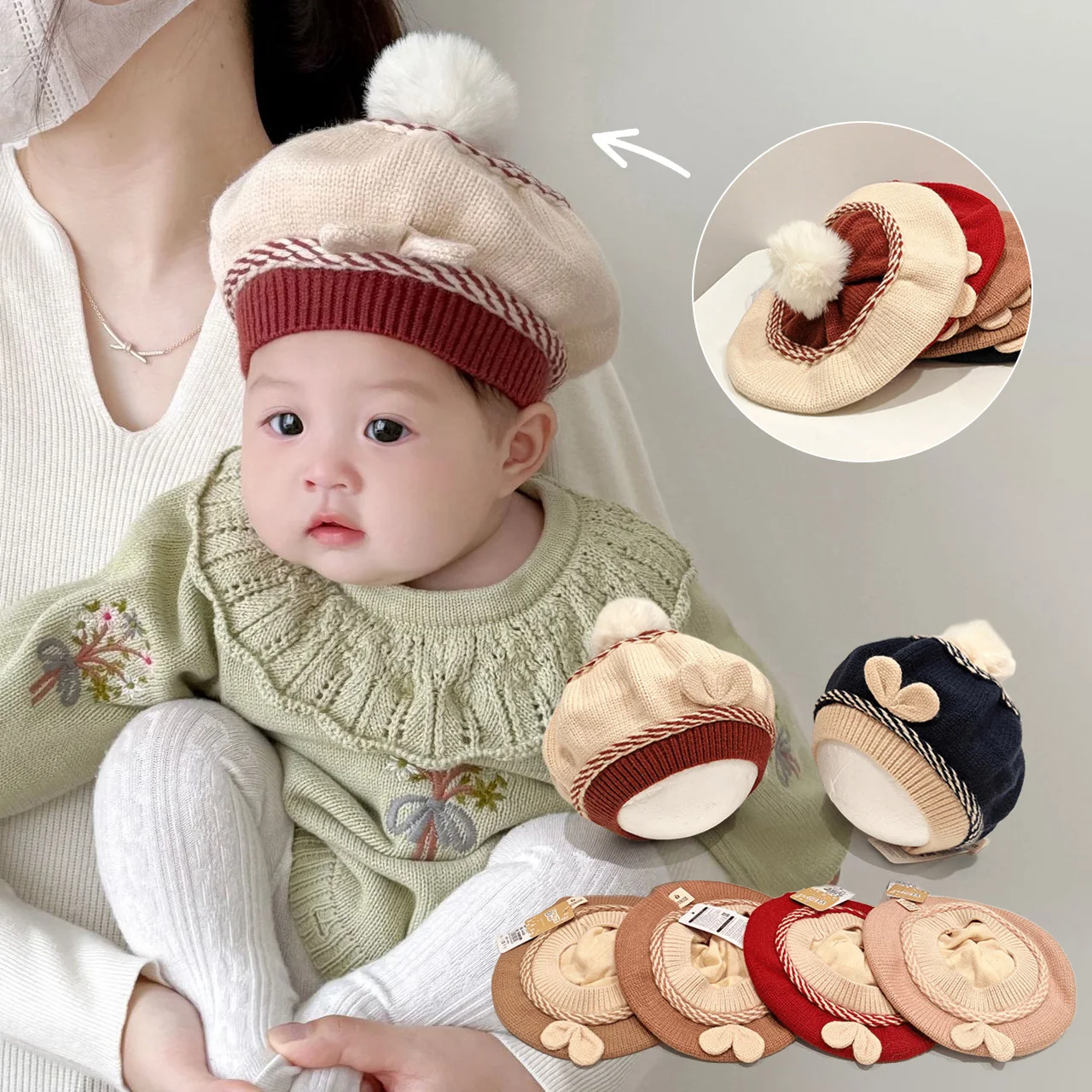 

Берет с помпоном для ребенка, вязаная шапка, зимняя теплая шерстяная шапка для младенцев, милые шапки художника любви, детские плюшевые шарики с шариками для детей 0-4 лет