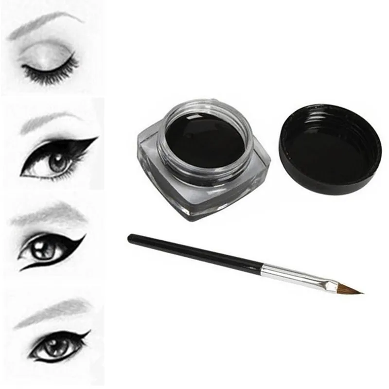 5g Black Eyeliner Cream Waterproof Beauty Cosmetics Long Lasting Eyeliner Gel Eyeshadow Makeup Tools With Brush Set Eye Liner