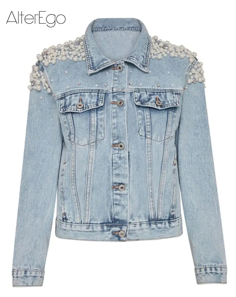 Luxury Jean Jackets Bride Pearl Denim Coat Bridal Pearls Coats Future Denim Outerwear Wedding Women\'s Clothing 2023 Solid Jacket