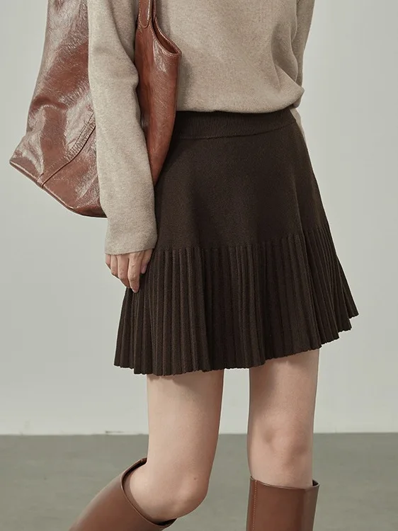 k Aline gebreide geplooide ort-rok Casual Sle mid-taille A-lijn rok voor dames losse pasvorm elastische taille