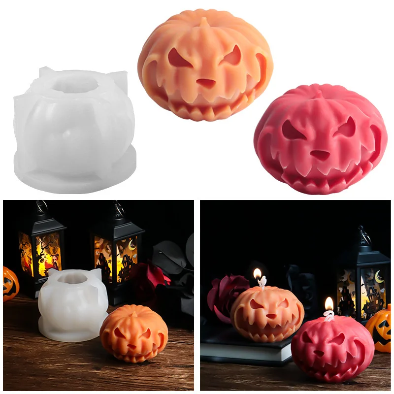 3D Halloween Dolcetto o scherzetto Testa di zucca Aroma Candela Stampo in silicone Stampi decorativi in resina epossidica in gesso