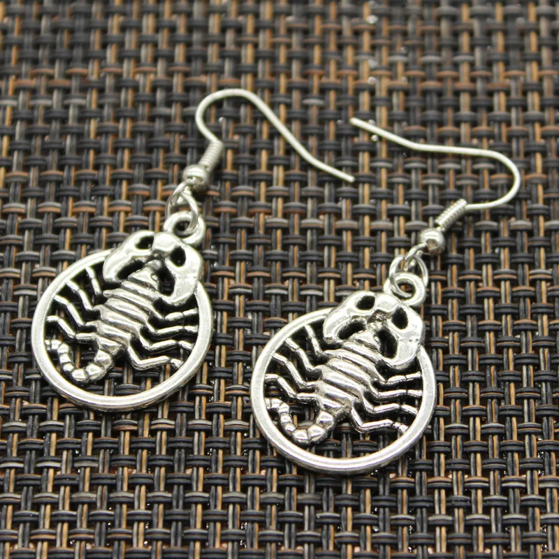 Antique Silver Color Color Scorpion Scorpio Charm Drop Earring, Dangle Earrings For Womens