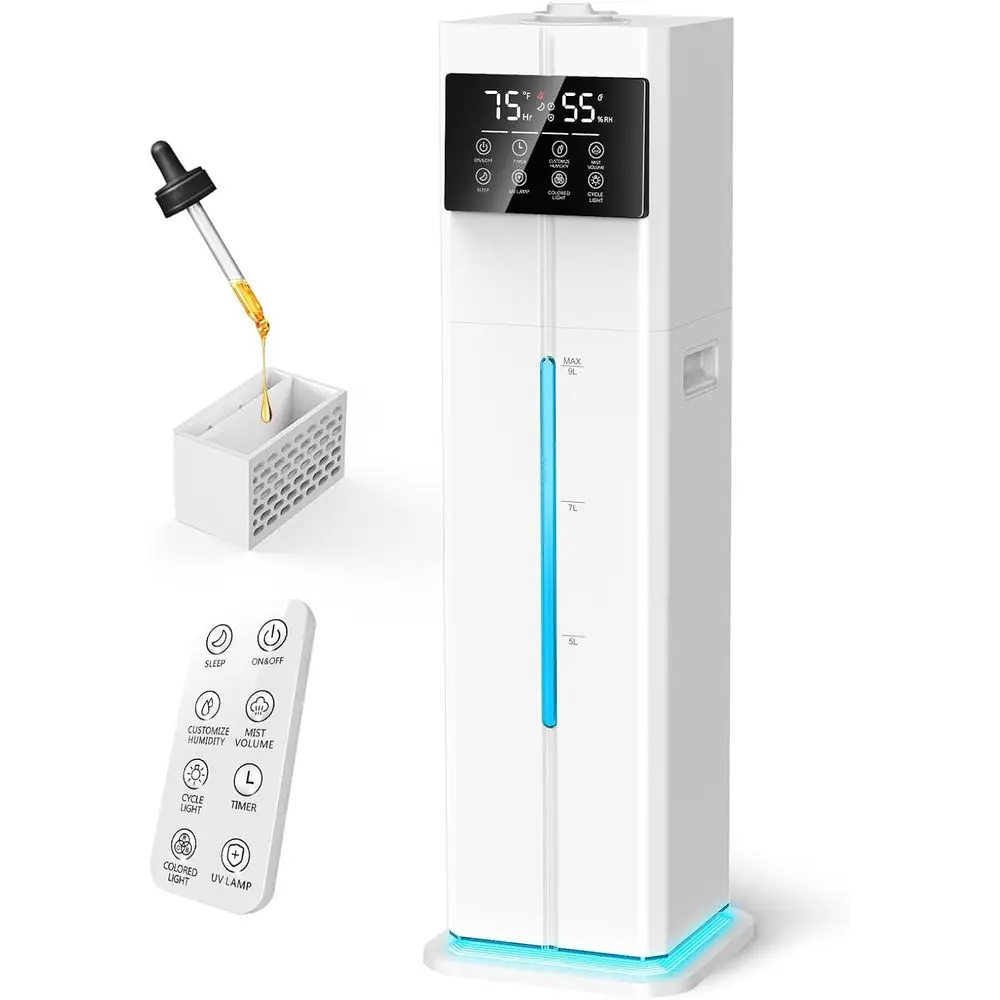 

Cool Mist Huiiers or Bedroom, Ultra2.4Gal 9L Quiet Top-ill, Easy Clean with ential Oil Tray, 360°Nozzle, 4 Speed, Remote, 60H Ru
