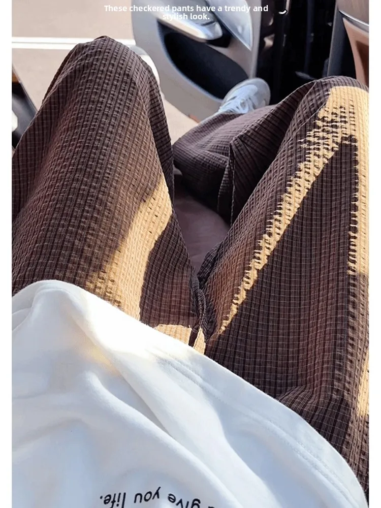 

Cleanfit Men's Plaid Bubble Loose Fit Straight Leg Casual Pants Autumn Comfortable Breathable Polyester Fiber