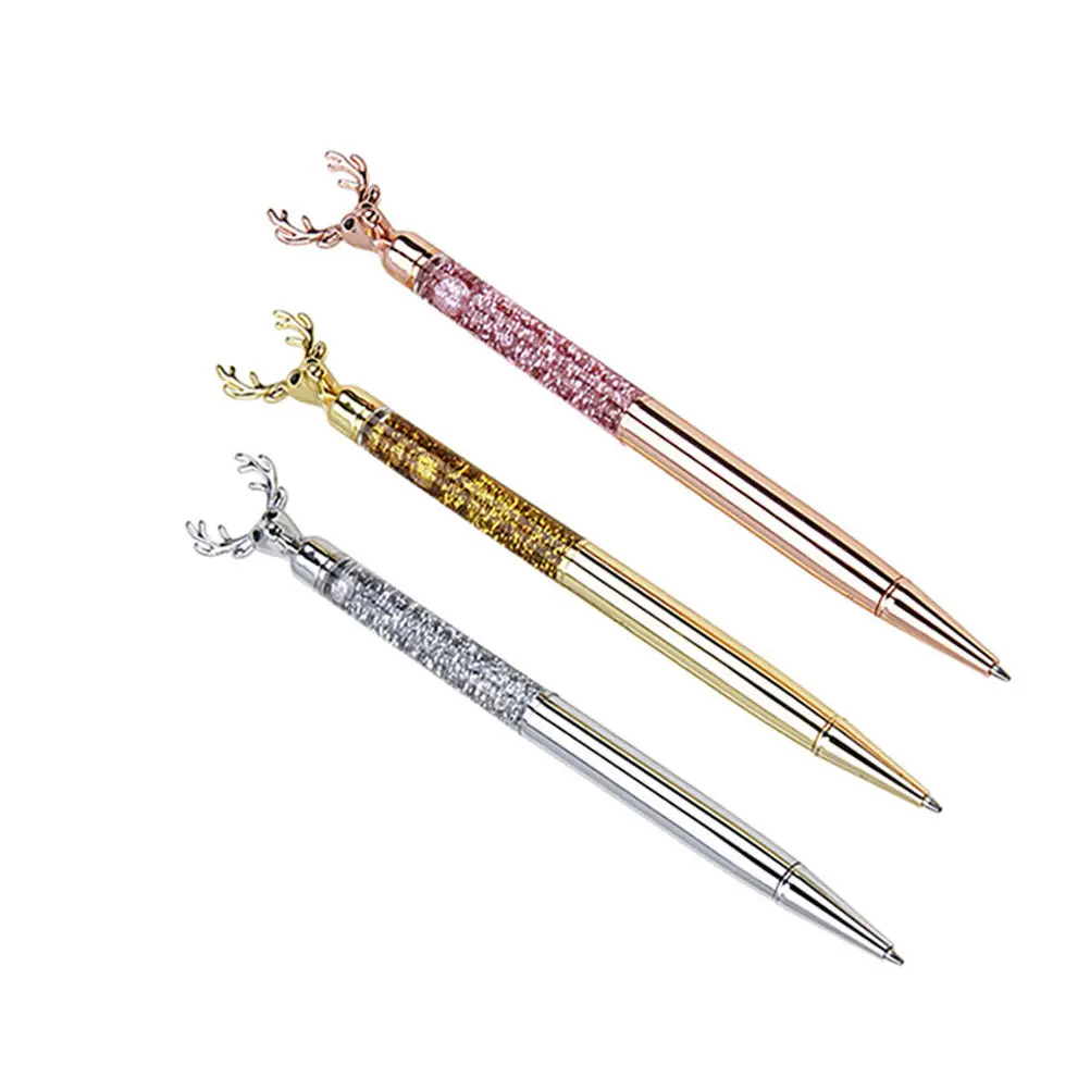 3Pcs Reindeer Style Metal Ballpoint Pens High Performance Smooth Writing Comfort Grip Stationery for Students Professionals