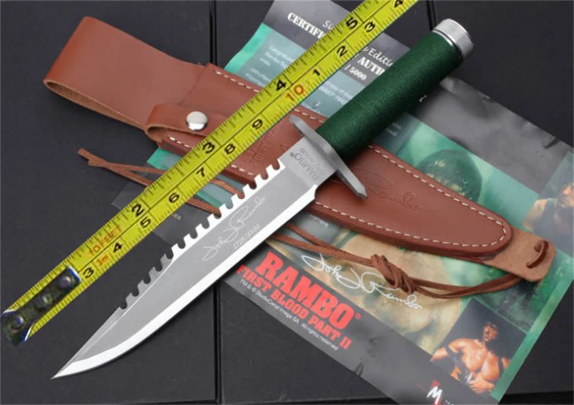 Nueva versión simplificada Rambo con bolsa de supervivencia, cuchillo, hoja de acero 440, cuerda, tubo de acero sin costura, tácticas, cuchillo de caza VTH57