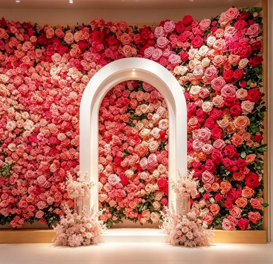Flower Wall Panel - PinkRed Peony Artificial Flower Wall Rose
