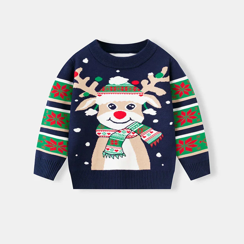 

Children's Christmas Sweater New Boys Girls Autumn Winter Cartoon Reindeer Warm Pullover 2025 Baby Kids Unisex Knitted Jumper