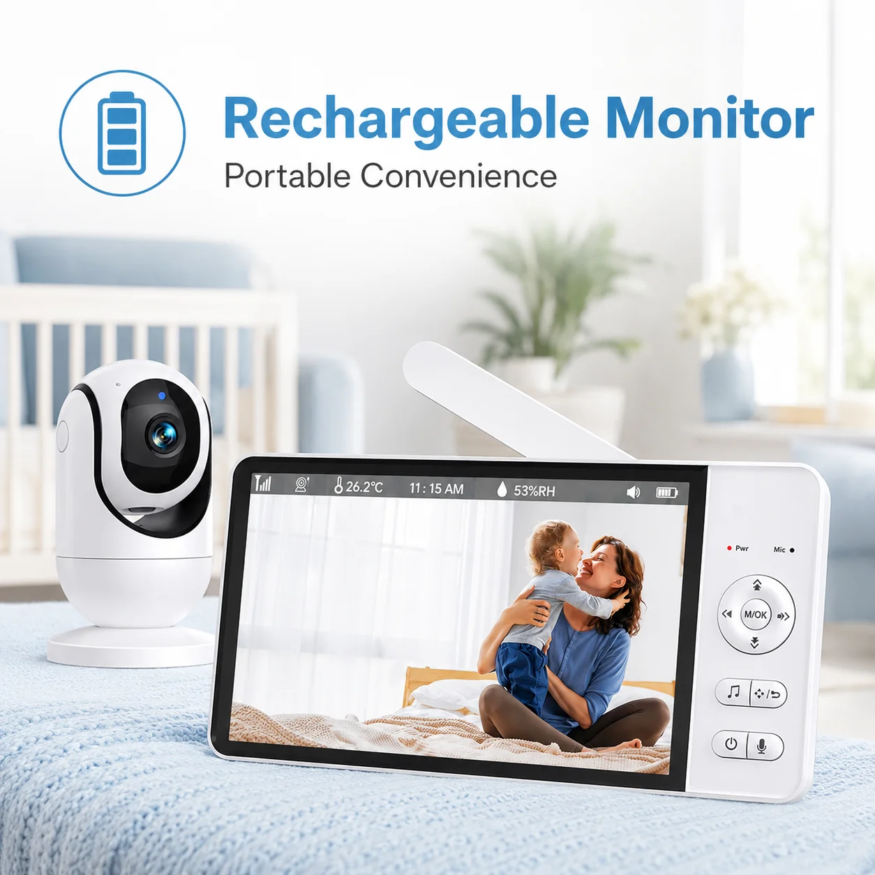 Babyphone mit Kamera und Audio 7 Zoll Großer Bildschirm Digitaler Videomonitor Zwei-Wege-Kommunikation Nachtsicht Temperaturanzeige Beruhigende 8 Schlaflieder 355 ° Schwenk-Neige-Babykamera mit Elternbildschirm für Neugeborene, Säuglinge, Kinderzimmer und Zuhause – Detail 4