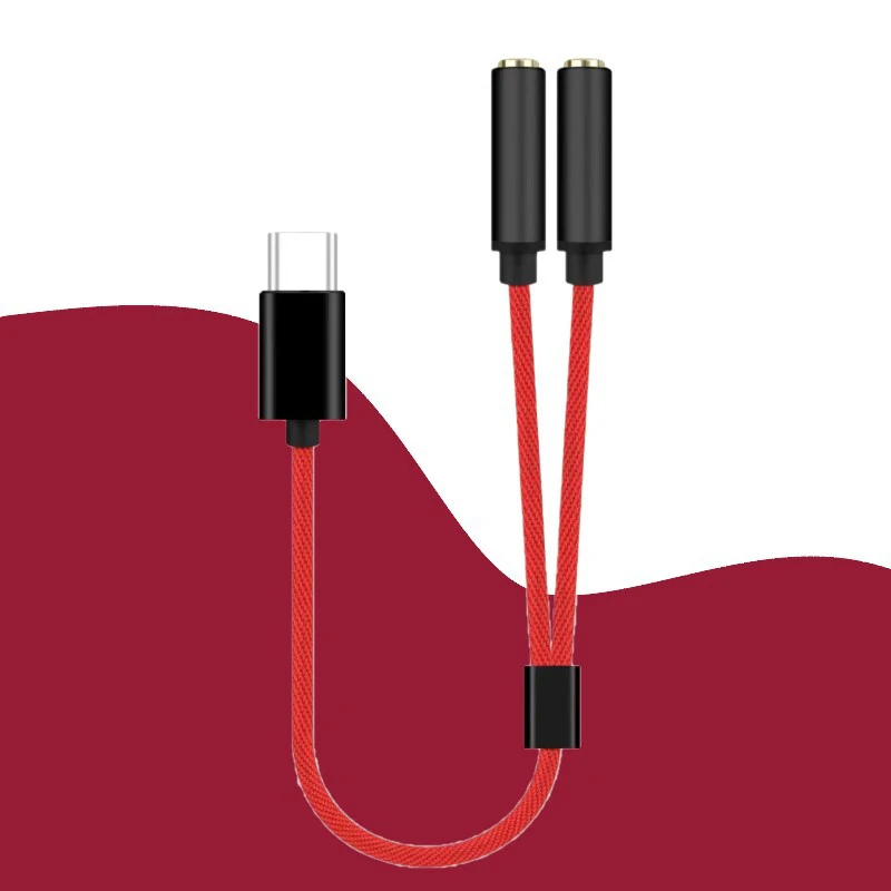 Typ C do podwójnego 3.5mm Jack słuchawki Usb C do 3.5mm Aux podwójne Adapter słuchawek pleciony drut