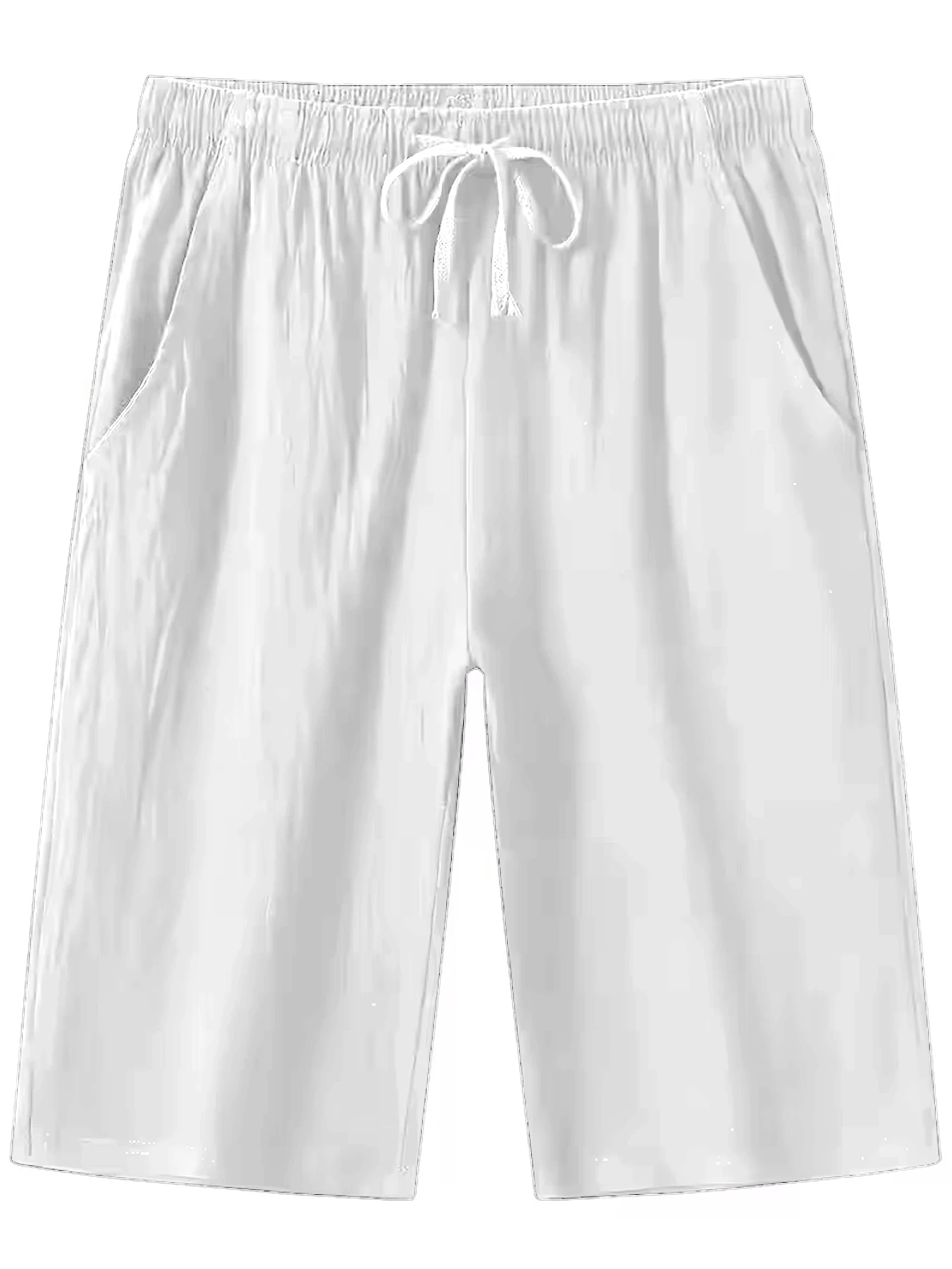 

Men White Linen Shorts Summer Casual Elastic Waist Drawstring Loose Beach Shorts Breathable Comfortable Pockets Mens Fashion 202