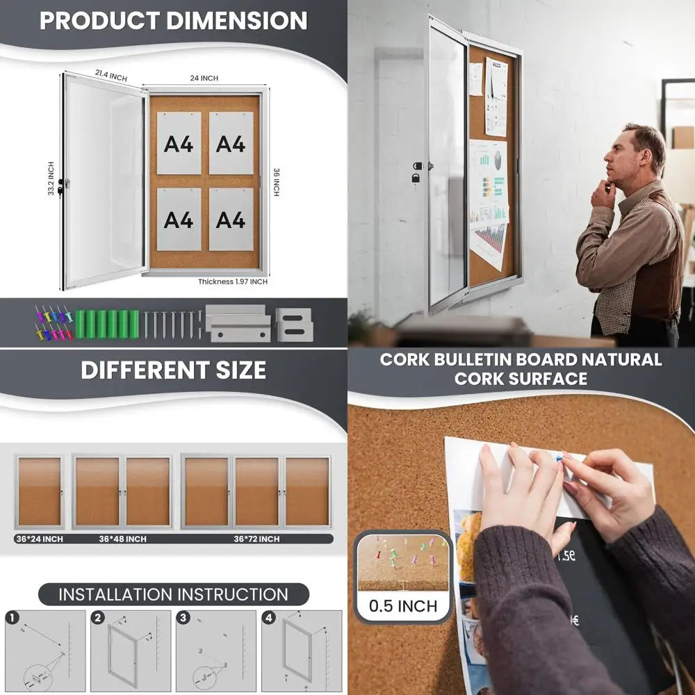 

Outdoor Weatherproof Aluminum Framed Lockable Bulletin Board with Acrylic Doors, Cork Backing for School and Office Use