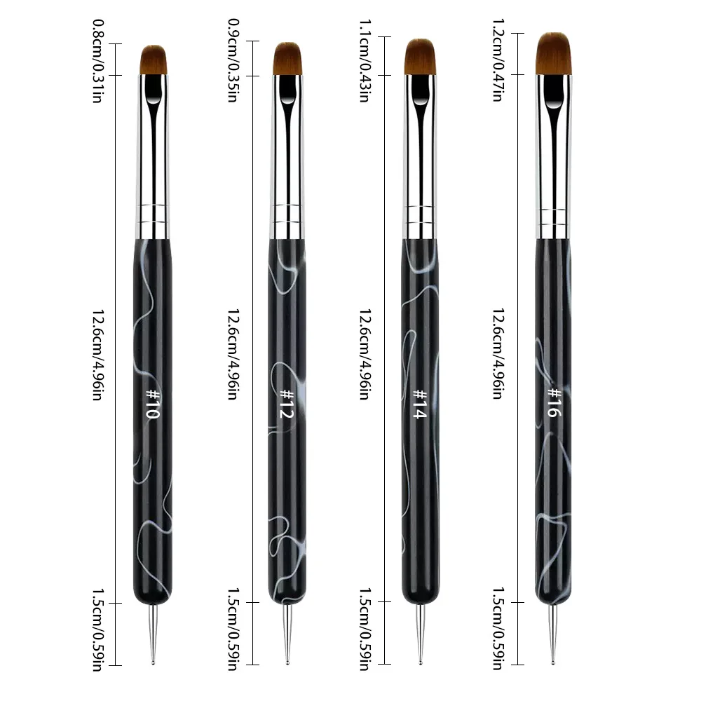 4PCS French Nail Art Brushes Set - Two Way Nail Art Brush with Dotting Tool for Cuticle Clean Up & Nail Art Design