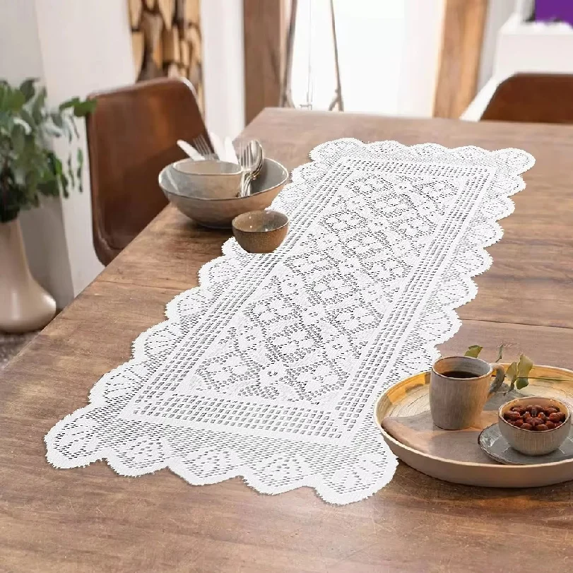 Modern Minimalist White Lace Table Runner Nordic Dining Table Tablecloth Decoration Coffee Table TV Cabinet Decorative Scarf