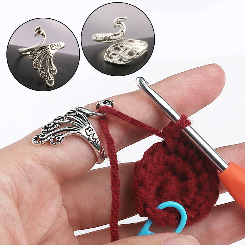 1Pc DIY Multi Style Ring Knitting Loop Crochet Tool Sewing Peacock Fish Ring Finger Thimble Yarn Adjustable Open Fingering Tools