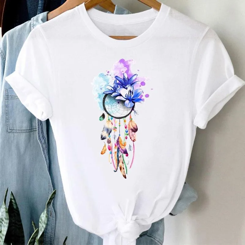 

Watercolor Feather Vintage Bird Peripheral Pattern Printing Summer Luxury Brand Cotton Men's and Women's T-Shirts Short Sleeves
