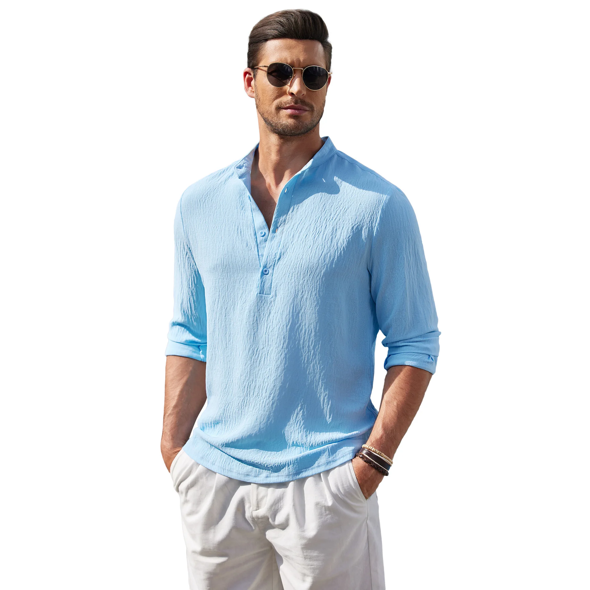 ربيع الخريف أزياء الرجال عارضة قميص نوعية جيدة رقيقة بلون الأعمال نمط بسيط الأساسية بسط التلبيب بلوزة الذكور