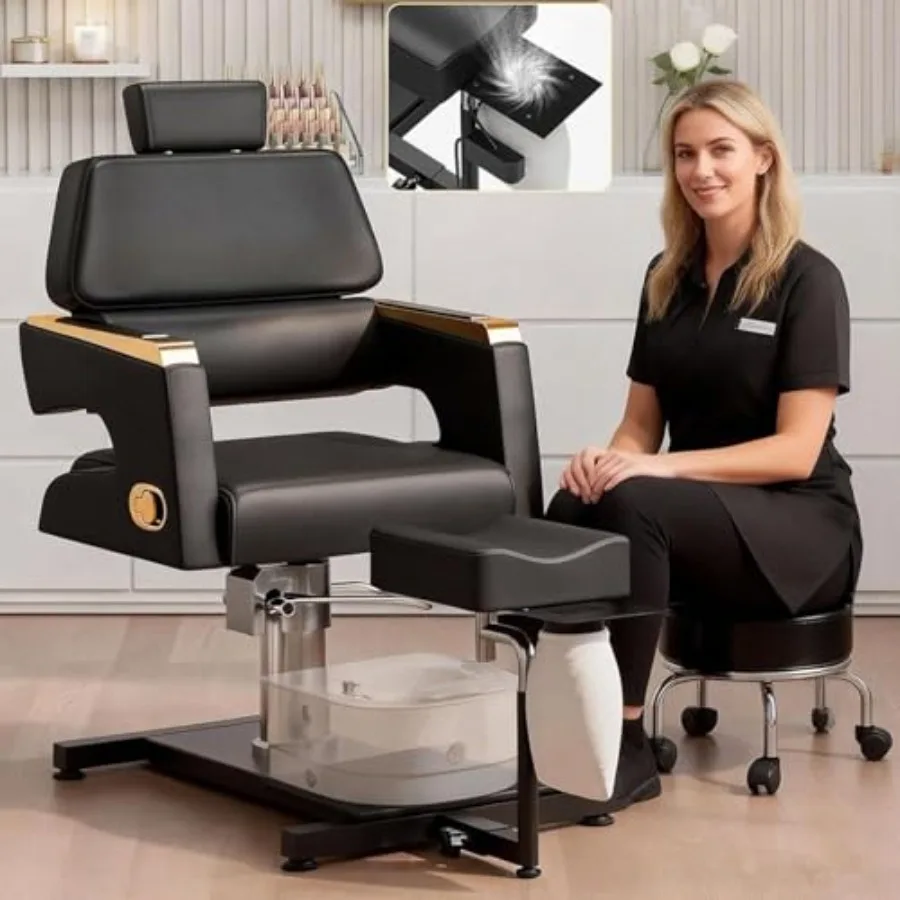 

Hydraulic Pedicure Chair No Plumbing for Nail Tech with Foot Spa and Stool, Upgraded Adjustable Pedicure Unit Footrest with Dus