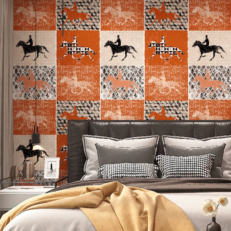 American country vintage wallpaper orange red Nordic bedroom headboard living room luxury TV background wall paper