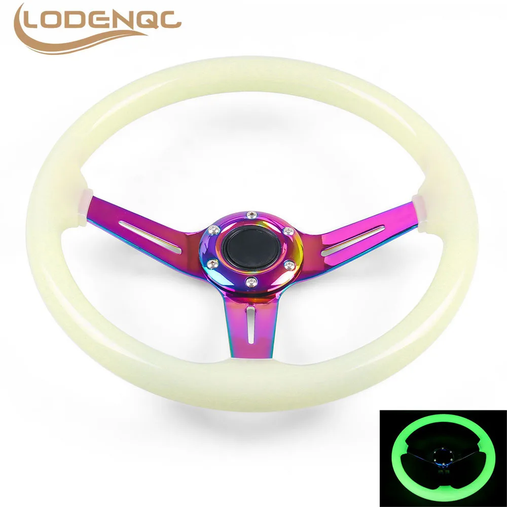 14inch 350MM Steering Wheel & Horn Button 6 Holes Neo Chrome Acrylic Luminous Steering Wheel Depth 71MM LC102088