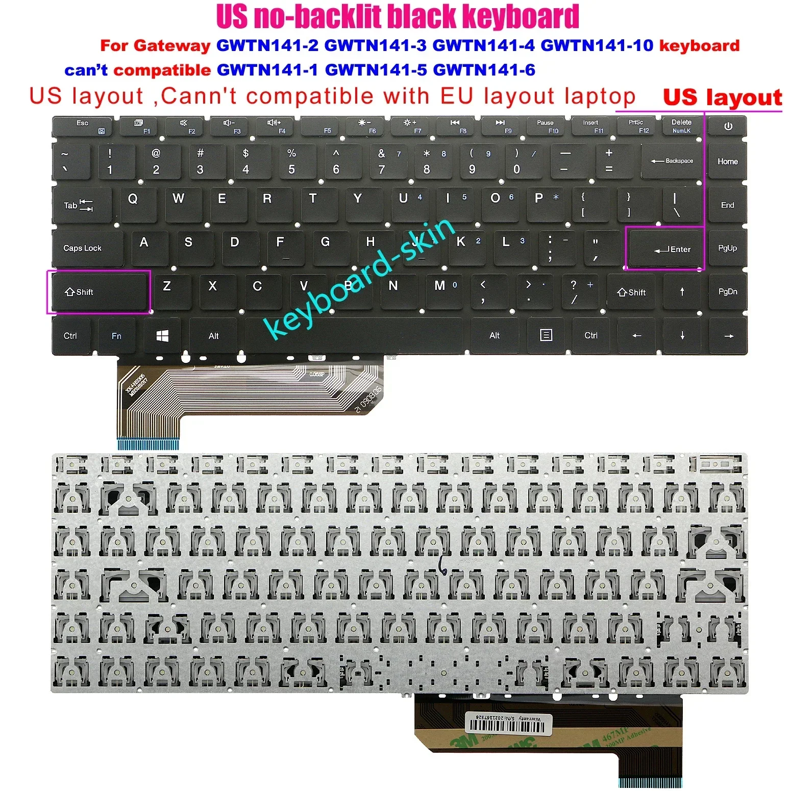New English US Keyboard For Gateway GWTN141-2 GWTN141-3 GWTN141-4 GWTN141-10 GWTN141-10SL GWTN141-10BL GWTN141-10GR GWTN141-10BK