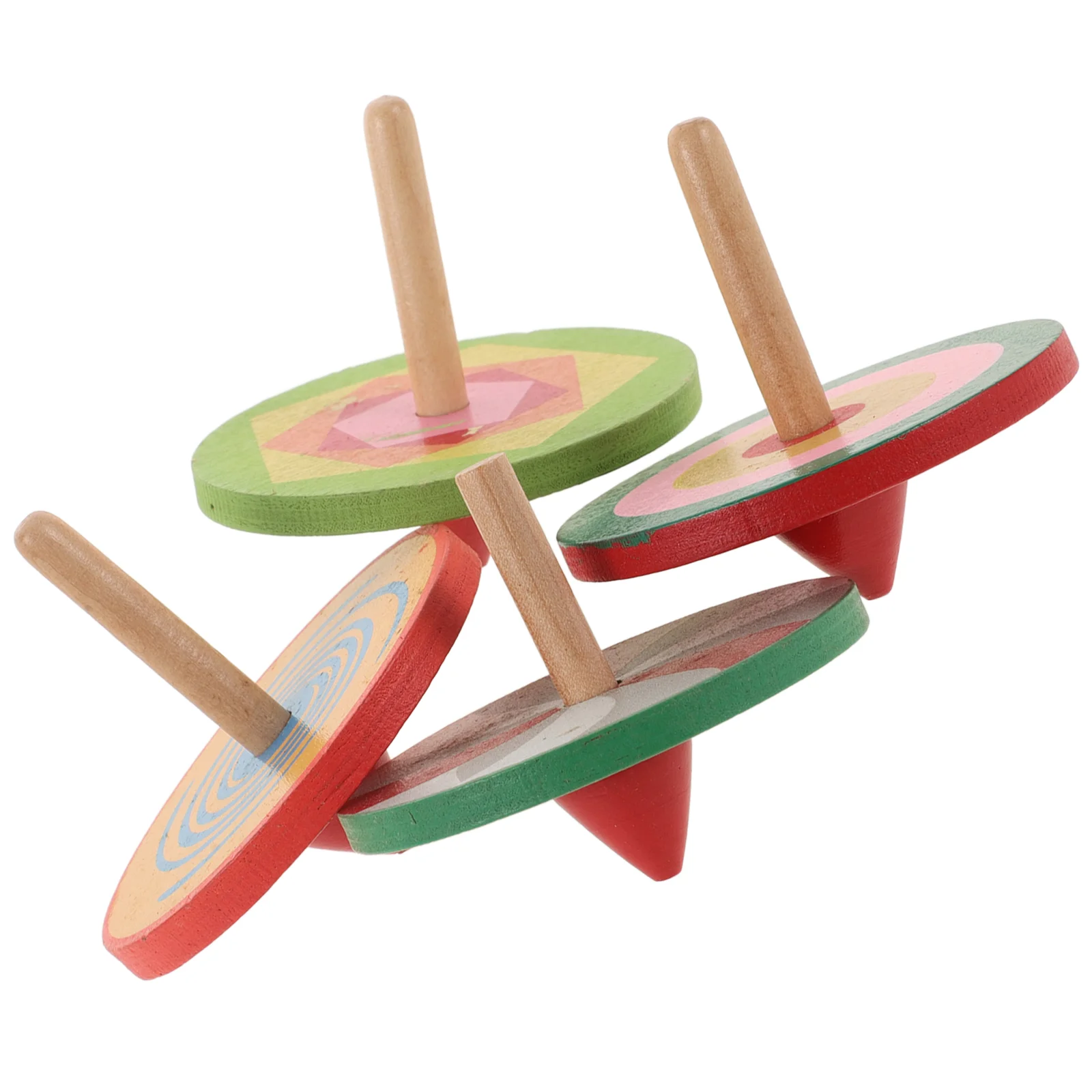 

4pcs Wooden Cartoon Tops Toys Colorful Gyroscope Peg-top for Kids Children (Random Color)